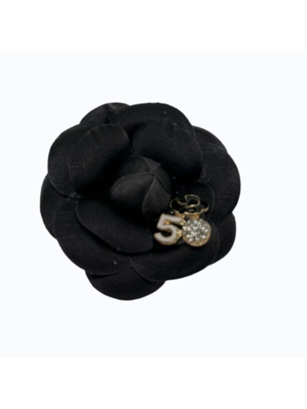 Camellia Style Black Floral Brooch Gold-Tone Couture-Inspired Pin 0233